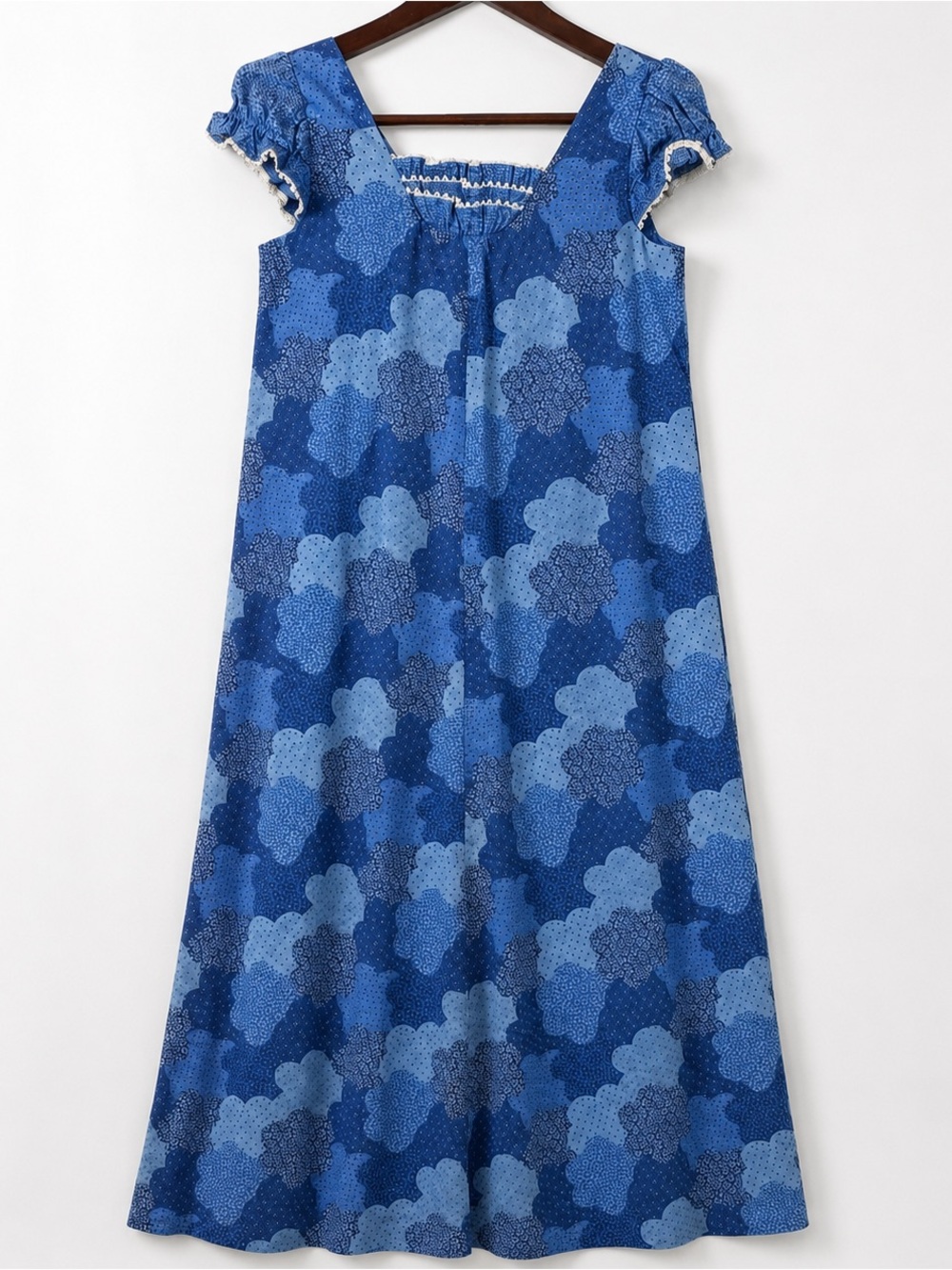 Vintage Penneys Hawaii Blue Floral Cotton Maxi Dress Cottagecore Prairie S